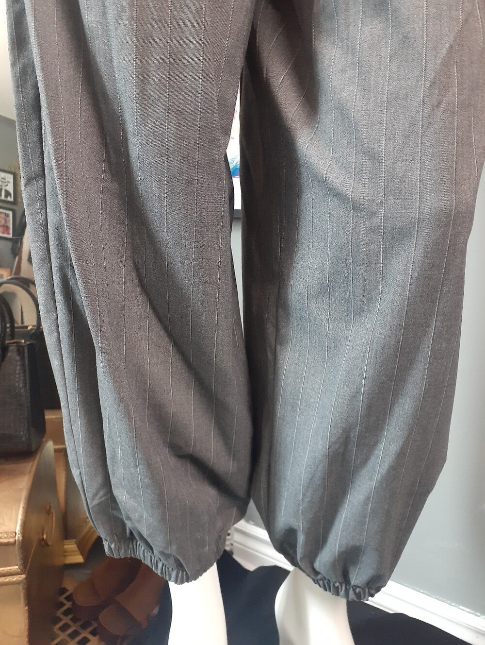 Zara Nwt Pinstripe Balloon Hem Trousers - Gray - Picture 11 of 16